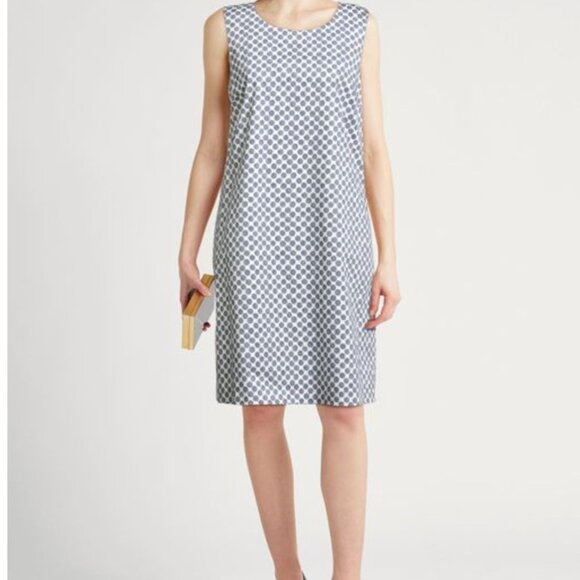 PESERICO Made in Italy Cotton Polka Dots Easy Dress White/Slate Blue - Picture 2 of 13